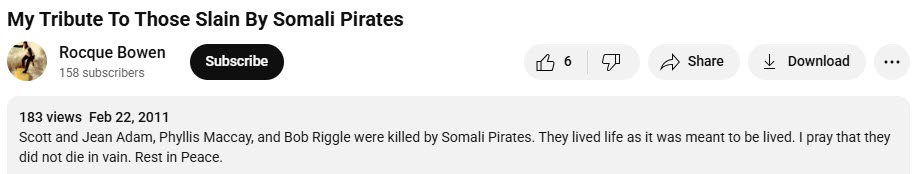 My Tribute To Those Slain By Somali Pirates